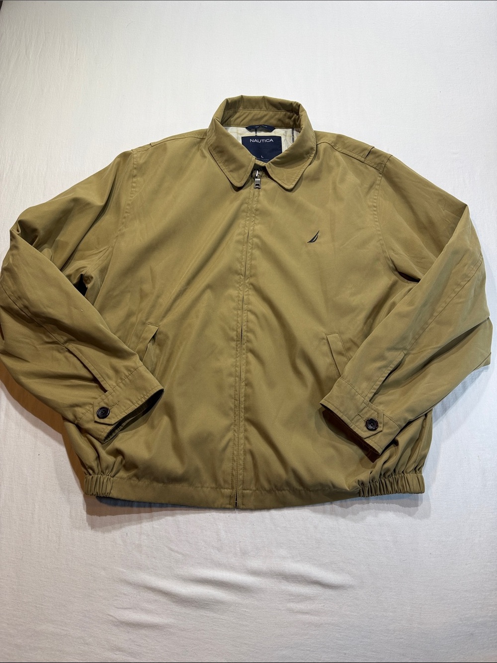 Nautica Men's Khaki Lightweight Zip-Front Jacket phone pocket elastic waist Lg
